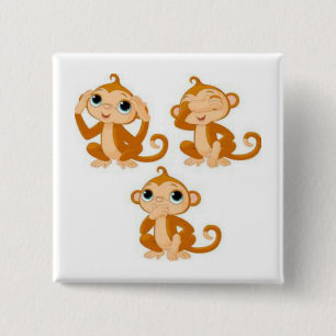 Macaron Carré 5 Cm Hear Speak See No Evil Button