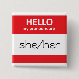 Macaron Carré 5 Cm HELLO my pronouns are she/her Square Button
