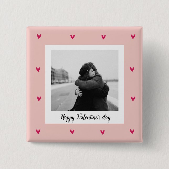 Macaron Carré 5 Cm Heureuse Sainte-Valentin | Coeur rose et rouge | C (Devant)