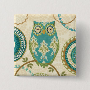 Macaron Carré 5 Cm Hibou avec les motifs circulaires