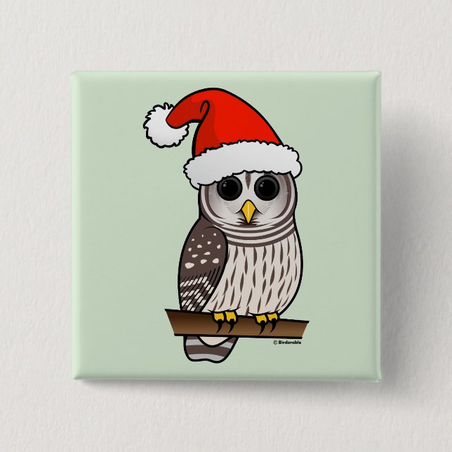 Macaron Carré 5 Cm Hibou barré Père Noël de Noël (Devant)