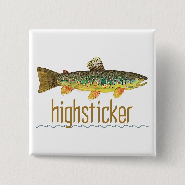 Macaron Carré 5 Cm Highsticker - Pêche à la mouche (Devant)