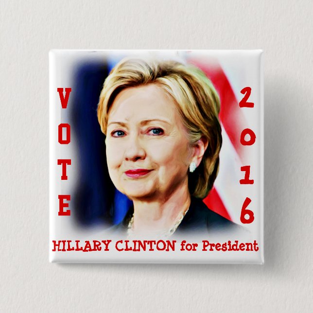 Macaron Carré 5 Cm Hillary Clinton, vote pour le président_ (Devant)