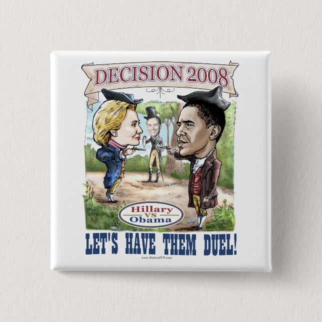 Macaron Carré 5 Cm Hillary contre le bouton d'Obama (Devant)