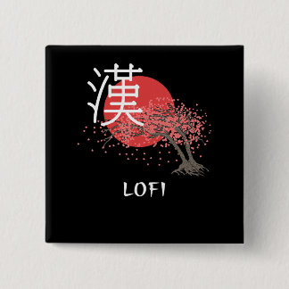Macaron Carré 5 Cm Hip hop japonais Lofi Kanji Cherry Blossom Lofi