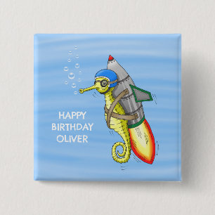 Macaron Carré 5 Cm Hippocampe Fusée Anniversaire