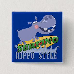 Macaron Carré 5 Cm Hippopotame de surfer