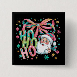 Macaron Carré 5 Cm Ho Ho Ho Père Noël Nœud Coquette Rétro Noël Fête