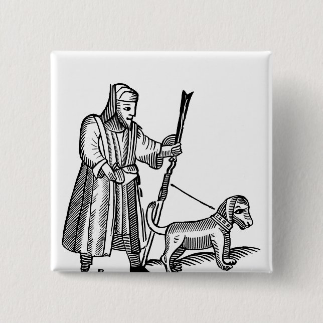 Macaron Carré 5 Cm Homme marchant son chien (Devant)