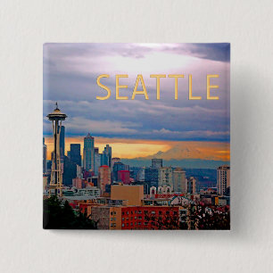 Macaron Carré 5 Cm Horizon de Seattle Washington au TEXTE SEATTLE de