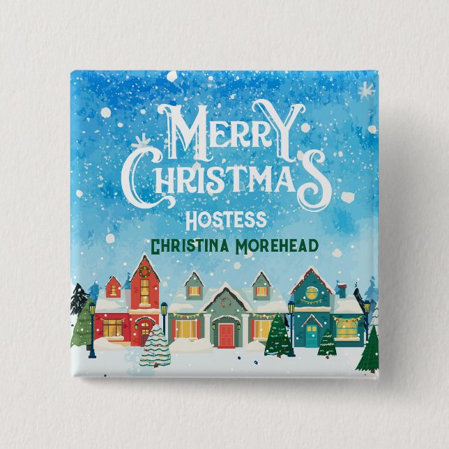 Macaron Carré 5 Cm Hostess Pin - thème de Noël (Devant)