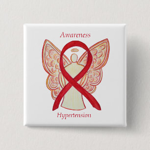 Macaron Carré 5 Cm Hypertension (HTN) Sensibilisation Rouge Ruban Ang