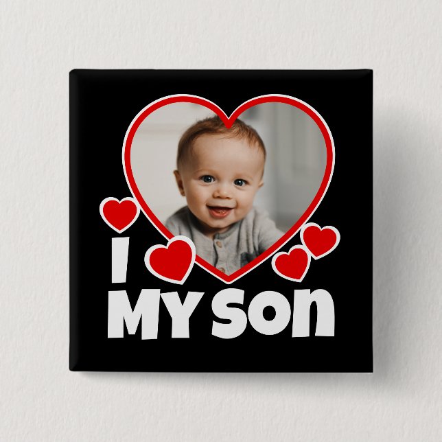 Macaron Carré 5 Cm I Heart My Son Photo Personnalisée (Devant)