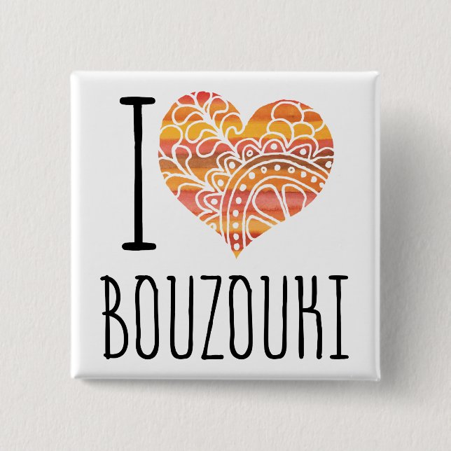 Macaron Carré 5 Cm I Love Bouzouki Orange Mandala Heart (Devant)