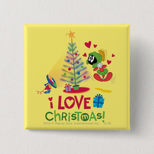 Macaron Carré 5 Cm I Love Christmas - MARVIN THE MARTIAN™ (Devant)