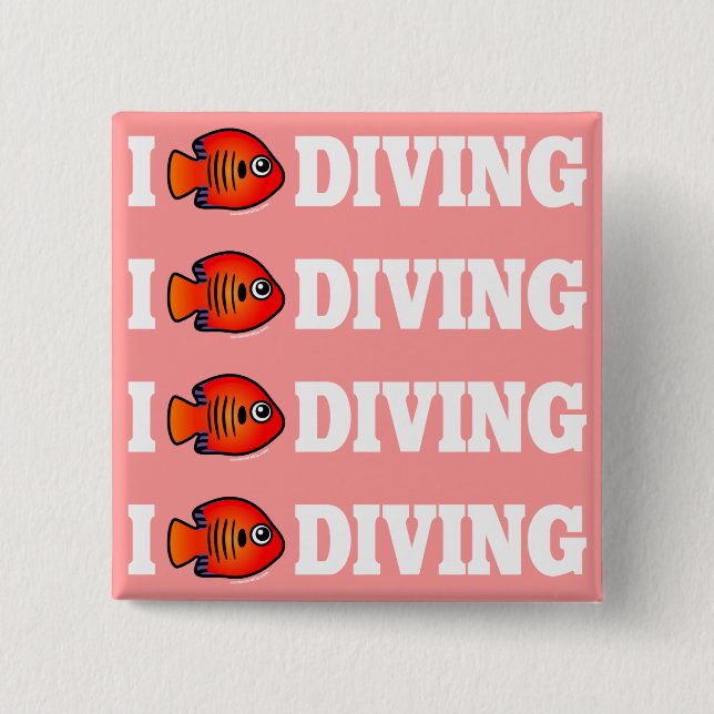 Macaron Carré 5 Cm I Love Diving (Devant)