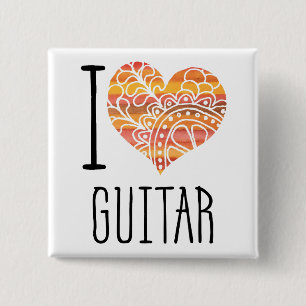 Macaron Carré 5 Cm I Love Guitar Orange Mandala Heart
