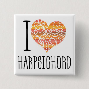 Macaron Carré 5 Cm I Love Harpsichord Orange Mandala Heart