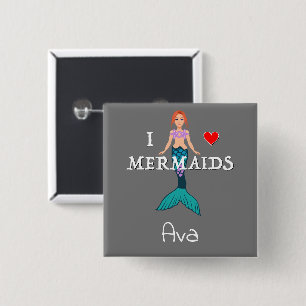 Macaron Carré 5 Cm I Love Mermaids Design - Magnet Carré