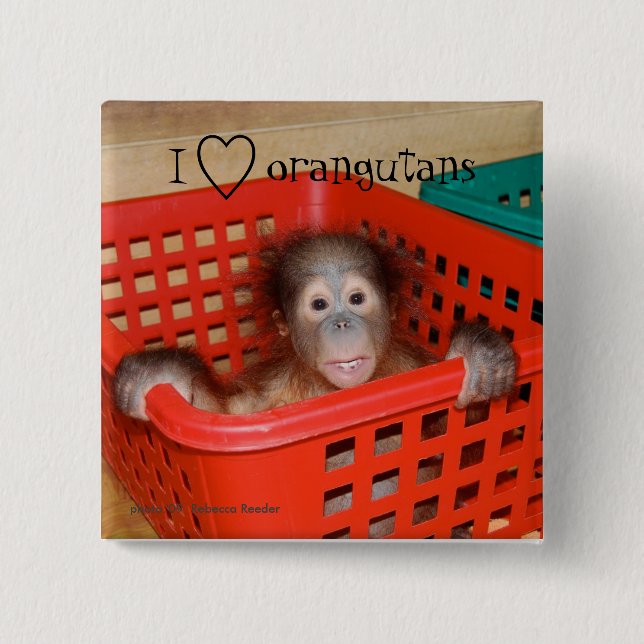 Macaron Carré 5 Cm I Love Orangutans Amoureux des animaux (Devant)