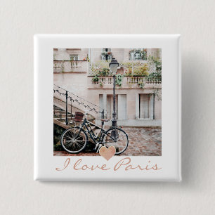 Macaron Carré 5 Cm I Love Paris Cobblestone Street Bicycle