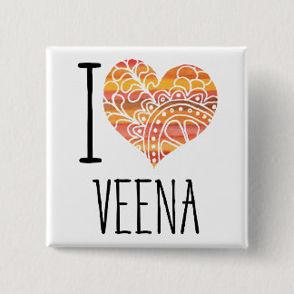 Macaron Carré 5 Cm I Love Veena Orange Mandala Heart