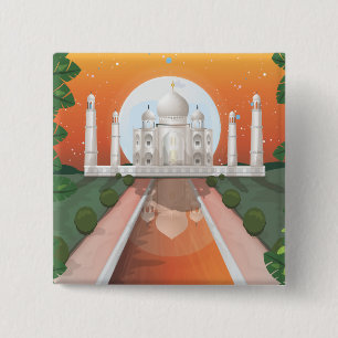 Macaron Carré 5 Cm icône du monde indien logo affiche de voyage