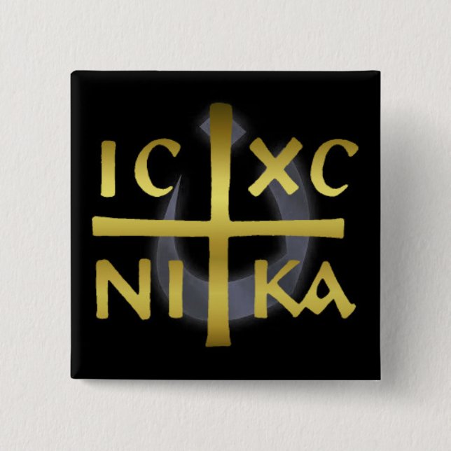 Macaron Carré 5 Cm ICXC NIKA Jesus Christ Conquise Nazarene bouton (Devant)