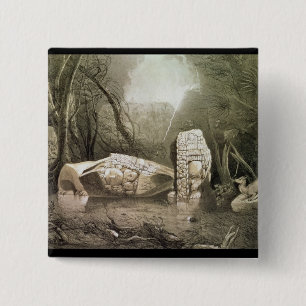 Macaron Carré 5 Cm Idole maya cassé chez Copan, Guatemala