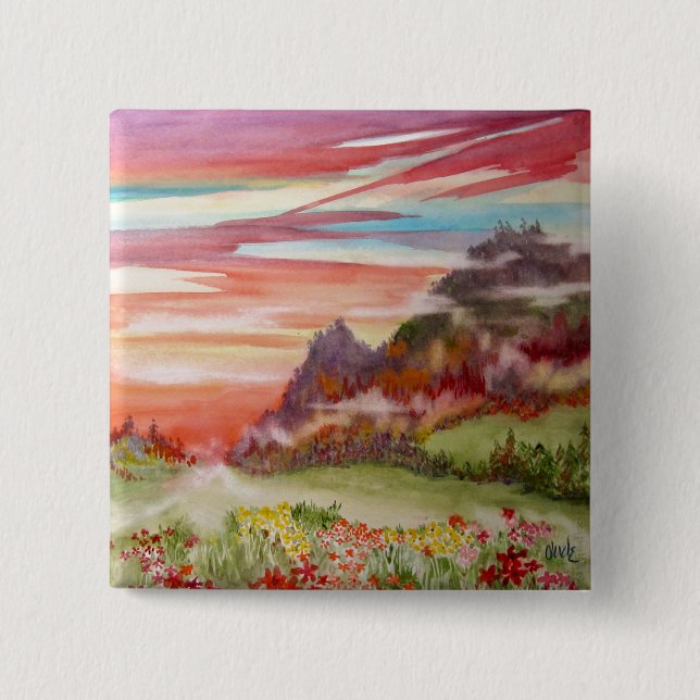 Macaron Carré 5 Cm "Île d'éon : Pin de bouton de carré de montagne de (Devant)