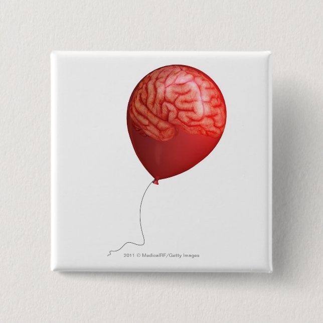 Macaron Carré 5 Cm Illustration de ballon avec un cerveau superposé (Devant)