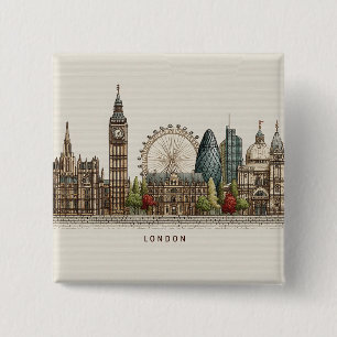 Macaron Carré 5 Cm Illustration de la skyline architecturale vintage