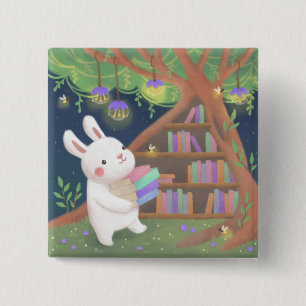Macaron Carré 5 Cm Illustration de lapin bibliophile mignon