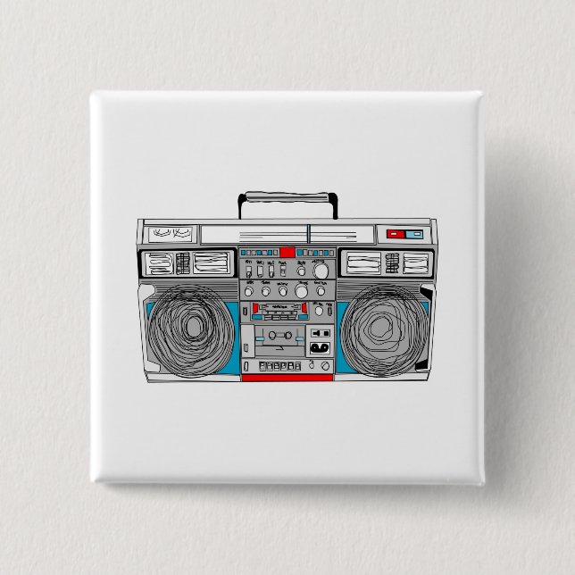 Macaron Carré 5 Cm illustration du boombox 80s (Devant)