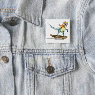 Macaron Carré 5 Cm Illustration D'Un Raptor Skateboard.