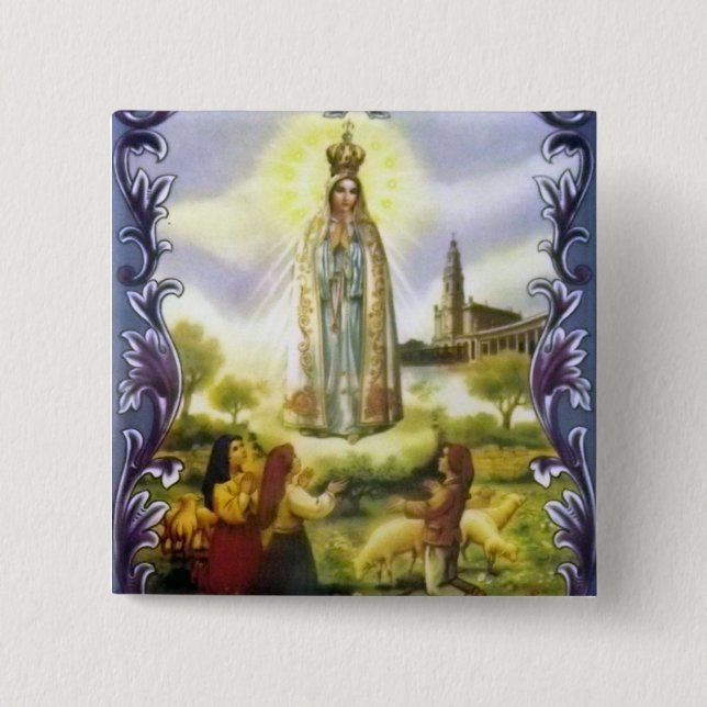 Macaron Carré 5 Cm Image de l'apparition Notre Dame de Fatima (Devant)