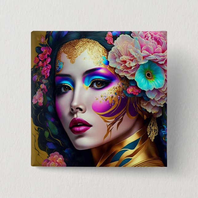 Macaron Carré 5 Cm Imaginaire Glam Femme Pop Art (Devant)