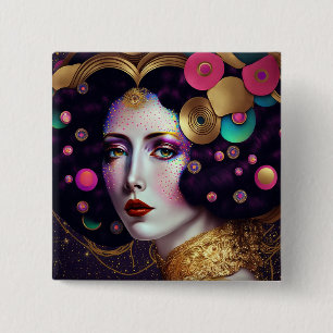 Macaron Carré 5 Cm Imaginaire Glam Woman Pop Art Button