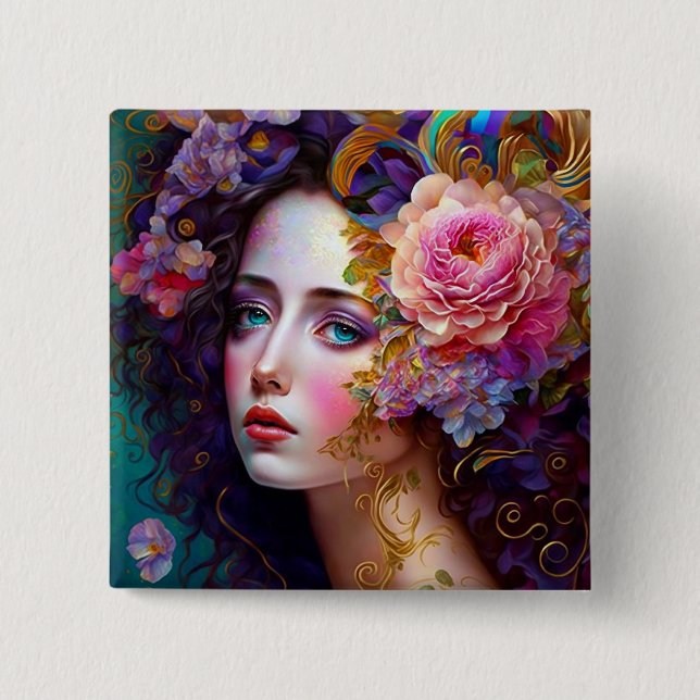 Macaron Carré 5 Cm Imaginaire Glam Woman Pop Art Button (Devant)