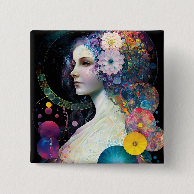 Macaron Carré 5 Cm Imaginaire Surreal Cosmic femme déesse (Devant)