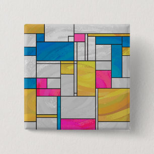 Macaron Carré 5 Cm Impression jaune rose bleu Mondrian