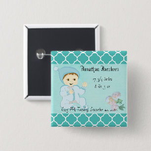 Macaron Carré 5 Cm Infant Baby Boy in Blue with Flowers
