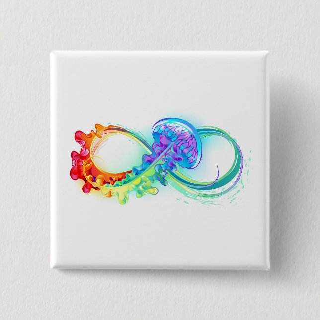 Macaron Carré 5 Cm Infinity avec Rainbow Jellyfish (Devant)