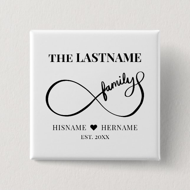 Macaron Carré 5 Cm Infinity Personalized Family Name and Est. Date (Devant)