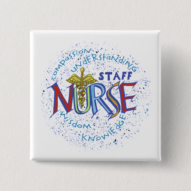 Macaron Carré 5 Cm Infirmière du personnel Motto (Devant)