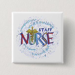 Macaron Carré 5 Cm Infirmière du personnel Motto Pin
