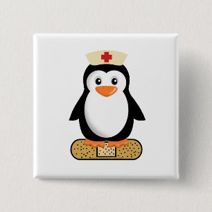 Macaron Carré 5 Cm Infirmière Penguin (avec Bandaid)