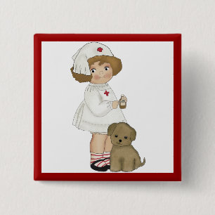 Macaron Carré 5 Cm Infirmière vintage avec le T-shirts et les cadeaux