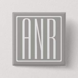 Macaron Carré 5 Cm Initiales Monogramme   Blanc Sur Gris Clair