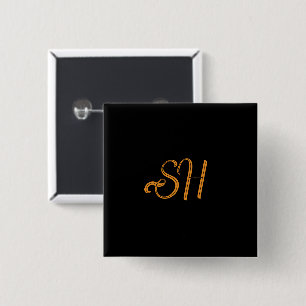 Macaron Carré 5 Cm Initiales personnalisées Gold script noir